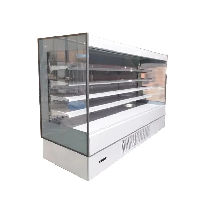 Supermarket Vertical Soft Drinks Showcase Chiller Front Open Refrigerator Air Curtain Display Steel Display Case Painted Cooler