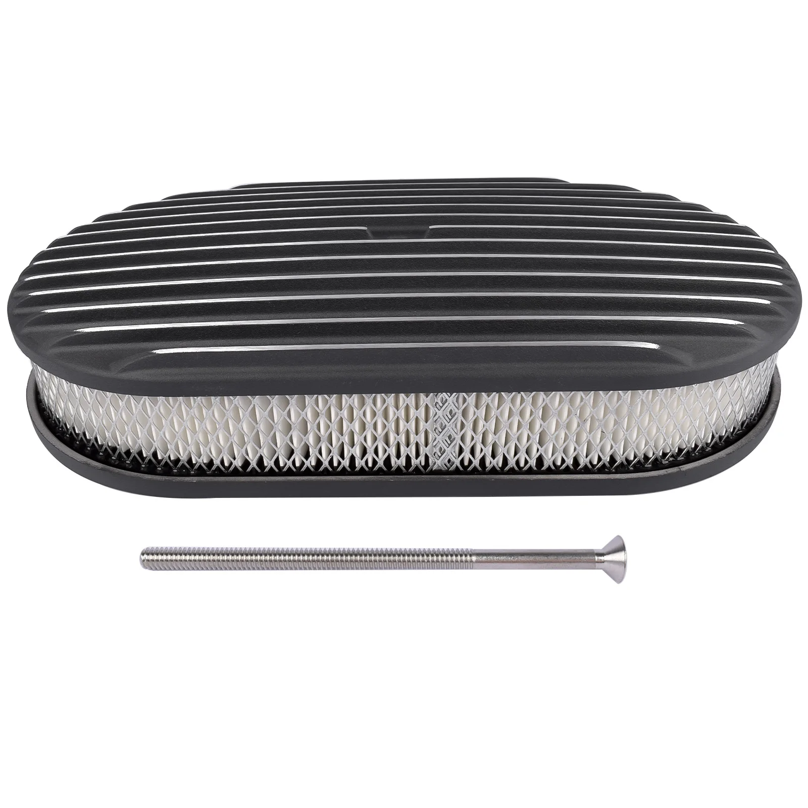 

AP02 15" Oval Full Finned Black Aluminum Air Cleaner Filter For SBC BBC Chevy 350 305