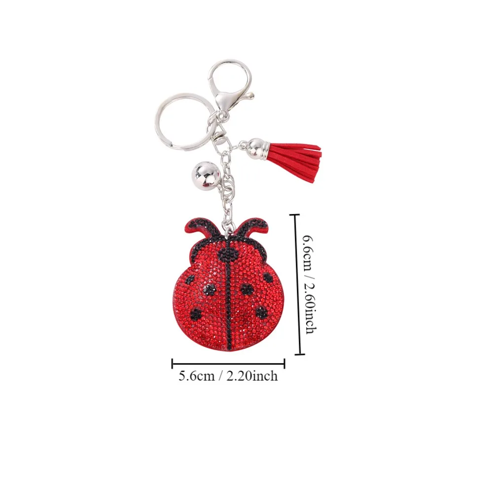 Zinc Alloy Ladybug Keychain Pretty Multipurpose Easy to Use Ladybird Key Chain Red Tassel Crystal Keychain Bag