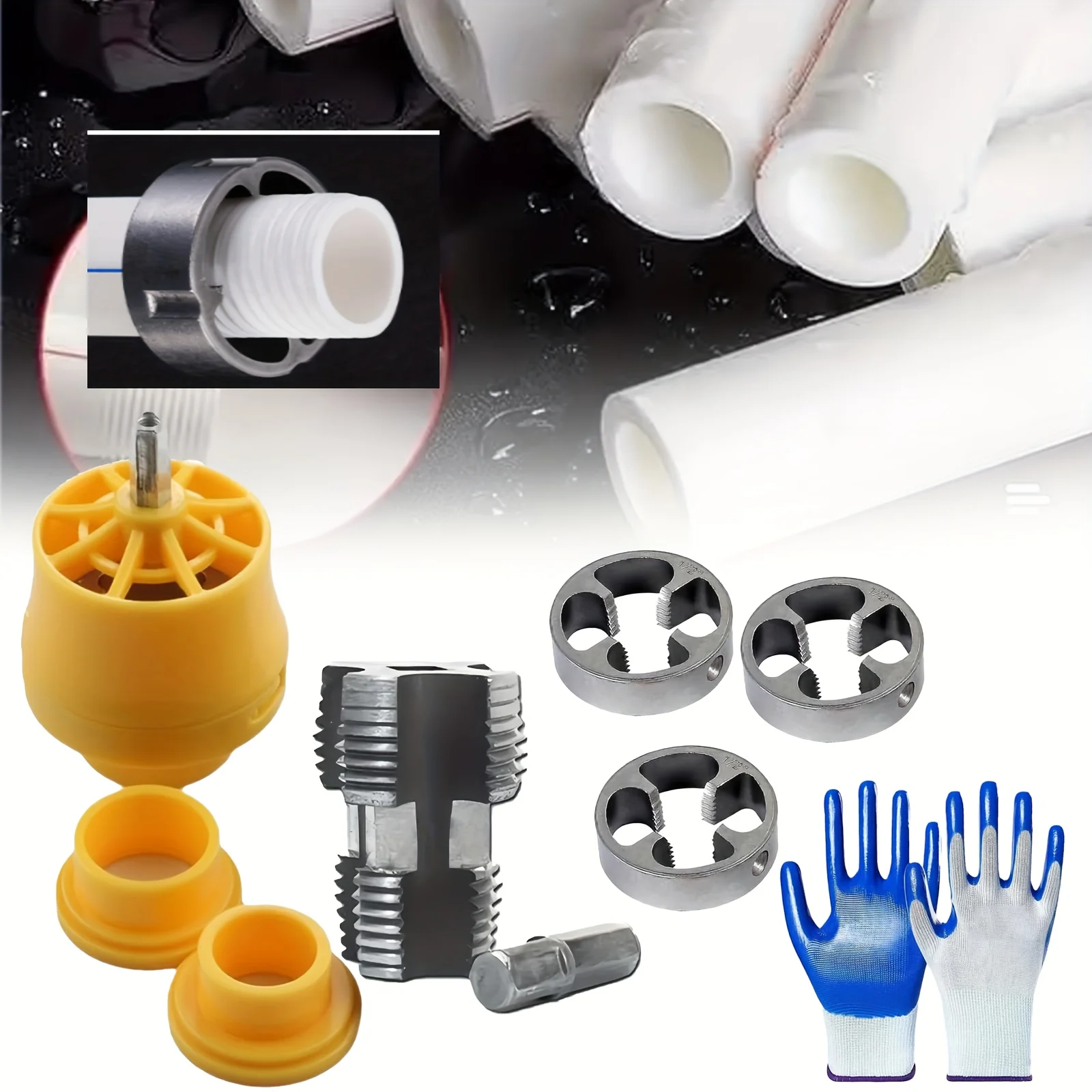 Pipe Threader Kit - Inner Thread+Outer Thread Upgraded Pipe Thread Tool Suitable for Water Pipes PPR and PPE Pipes Handle Wrench