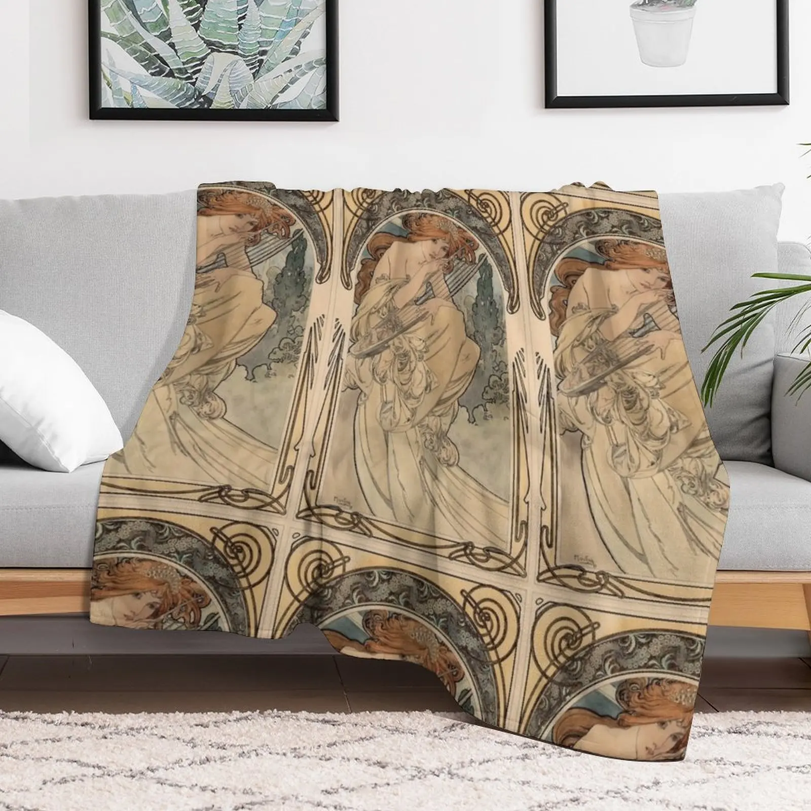 Allegorie de la Musique by Alphonse Mucha Throw Blanket Soft Beds Blankets For Baby Blankets Sofas Of Decoration Quilt Blankets