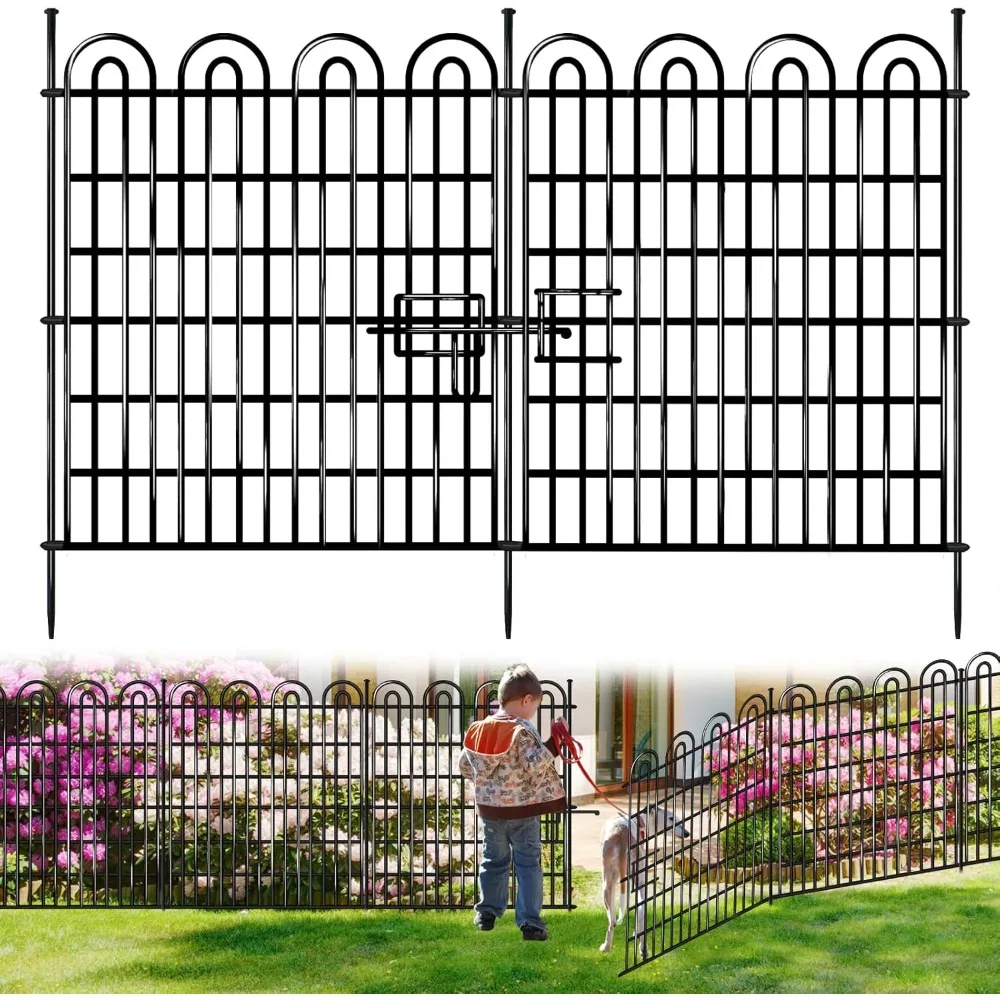 US Shipping 15 Panel Tall Garden Animal Barrier Fence with Gate 33 Inch Height No Dig Metal Edging for Dogs Rabbits Outdoor