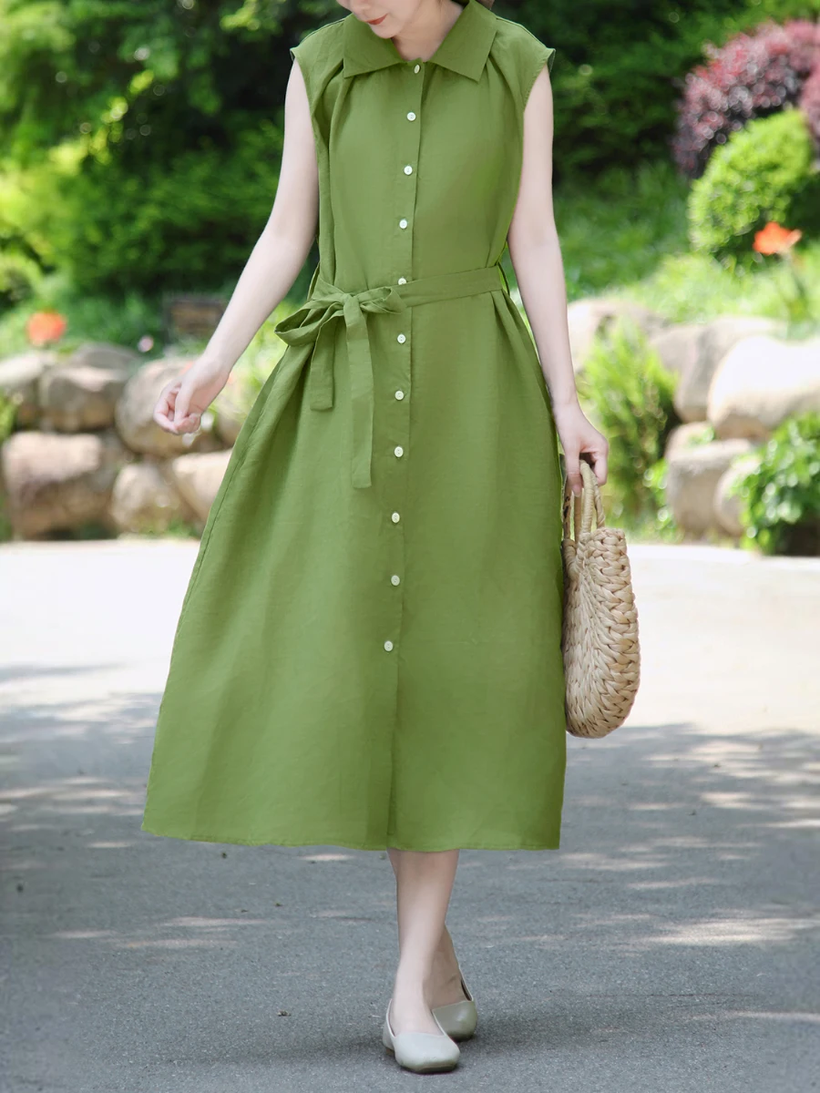 

Длинное платье Hebe Sle Ele Loose en Linen Dr Vintage Slimming Belted Svel Commute OL Long Dr French Sle High Waist