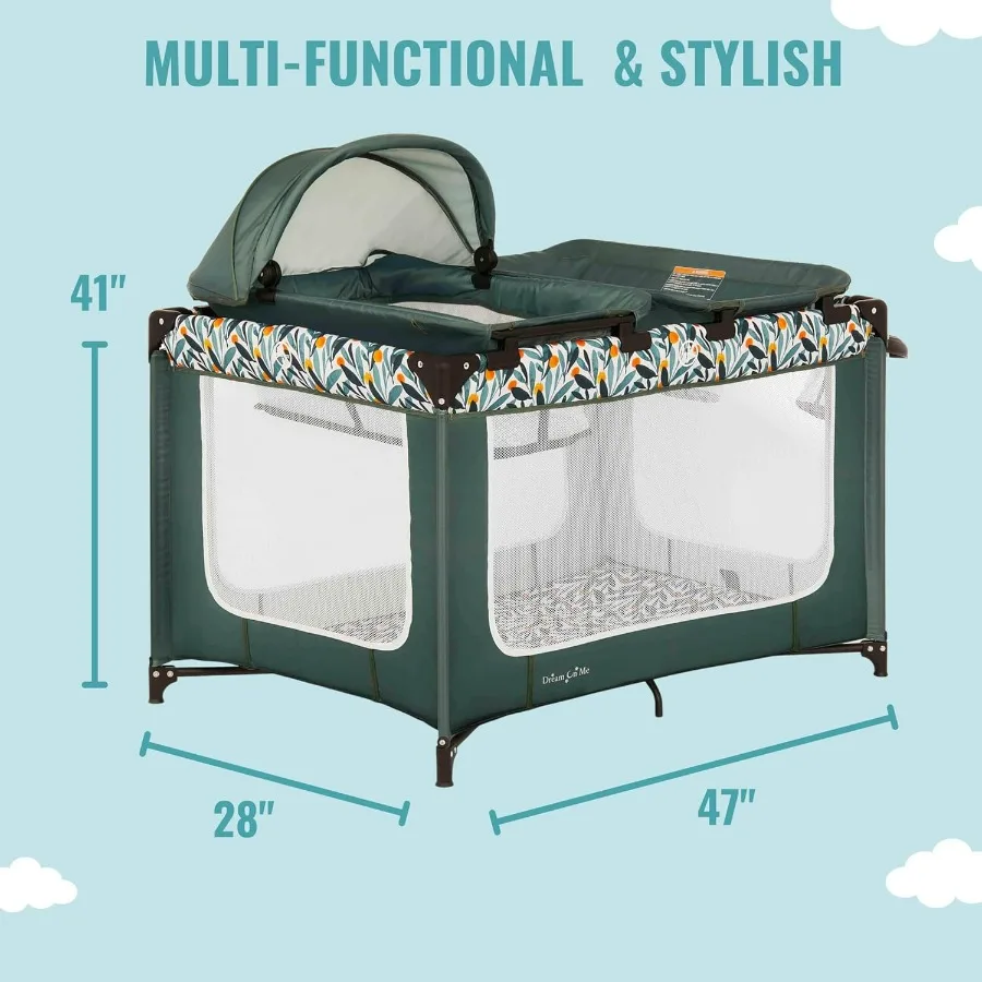 Emily Rose Deluxe Playard in Mellow Yellow with Infant Bassinet and Changing Tray Lightweight Portable and Convertible Playard