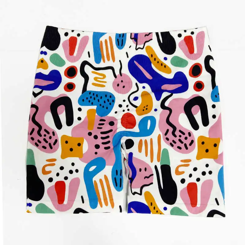 Summer Dopamine Color Graffiti Printed Yoga Shorts Women's High Waist Hip Lift Belly Sports Fitness Training Shorts - Image 6