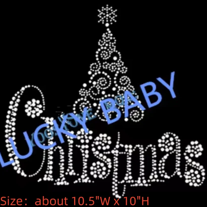 

Christmas Tree Rhinestone Stickers Hot Fix Iron-On Transfers Motif for Shirts DIY Craft Supplies