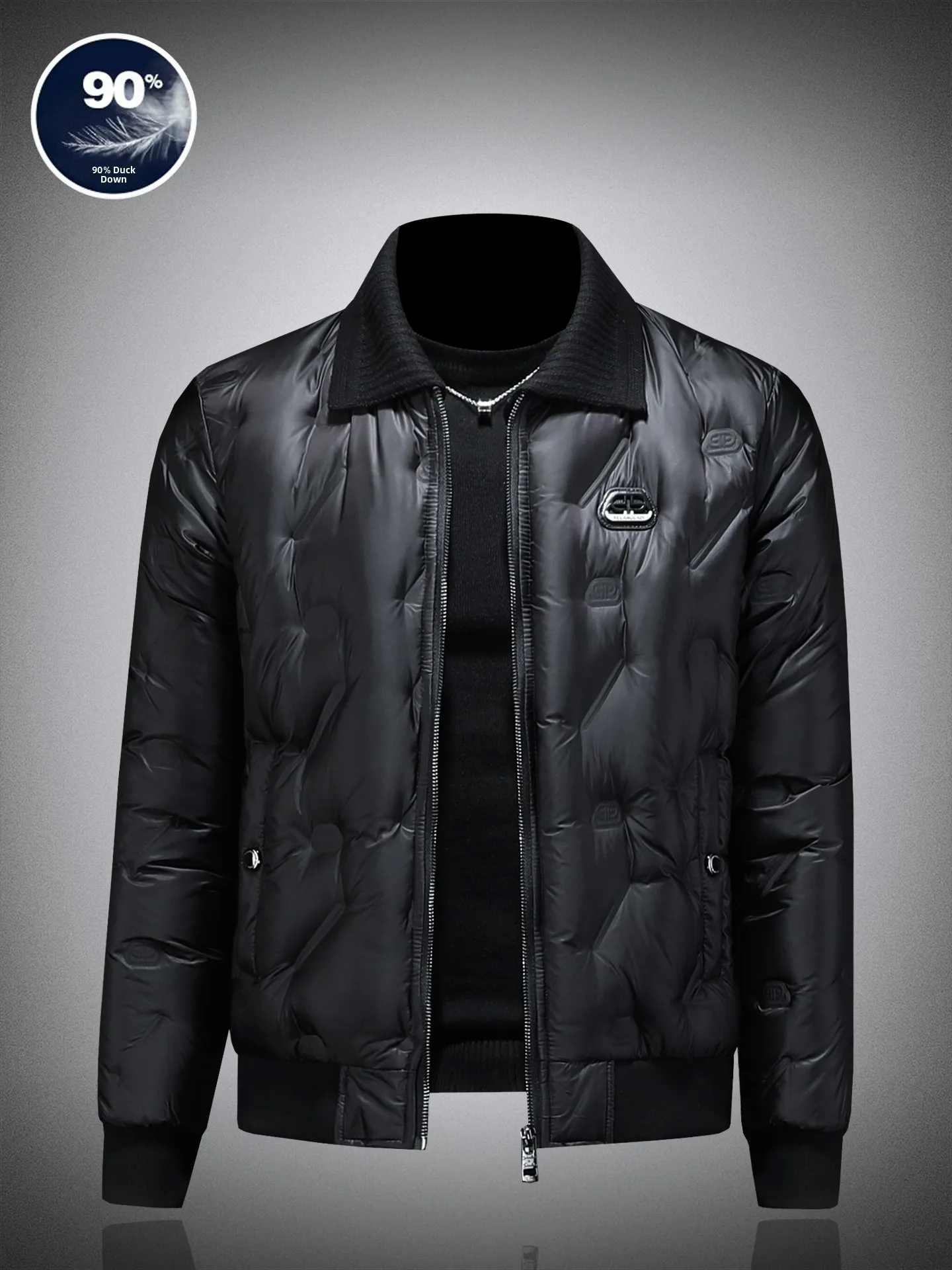 

Мужская зимняя куртка-пуховик со съемным вязаным воротником-стойкой, приталенная, легкая, модная, из дышащей полиэстеровой ткани