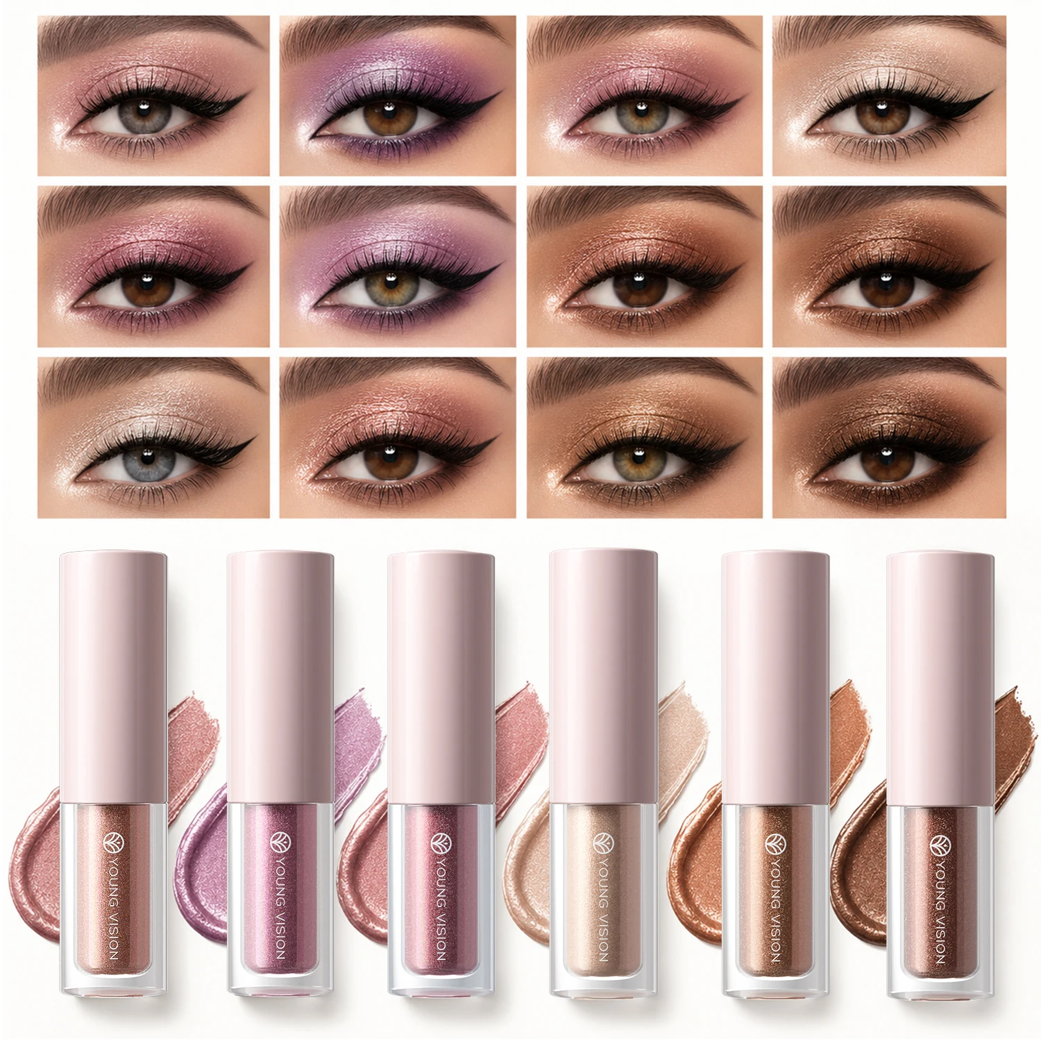 Sombra de ojos perlada de 6 colores con brillo de alta pigmentación, sombra de ojos fluorescente con microbrillo, sombra de ojos líquida