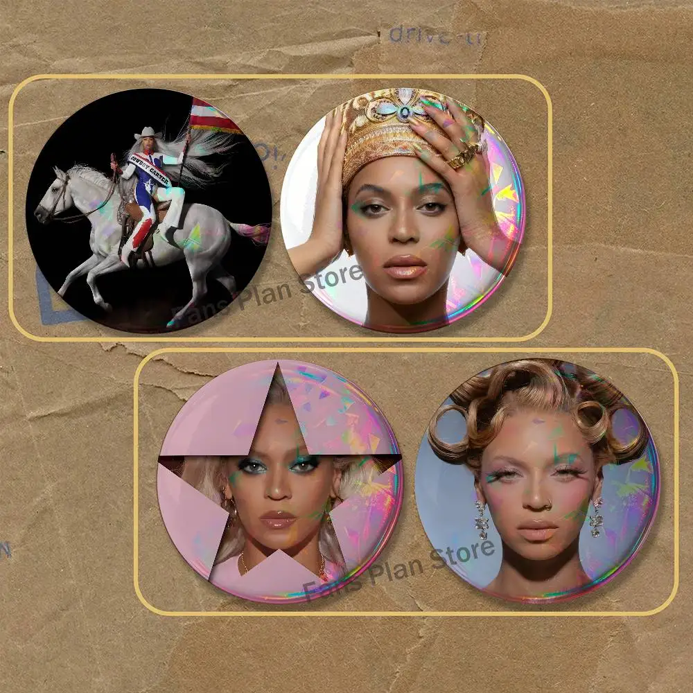 Singer B-Beyonce Brooches For Backpack Accessories 25,32,44,58,75mm Round Enamel Pins 2-piece Set Cartoon Anime Badge