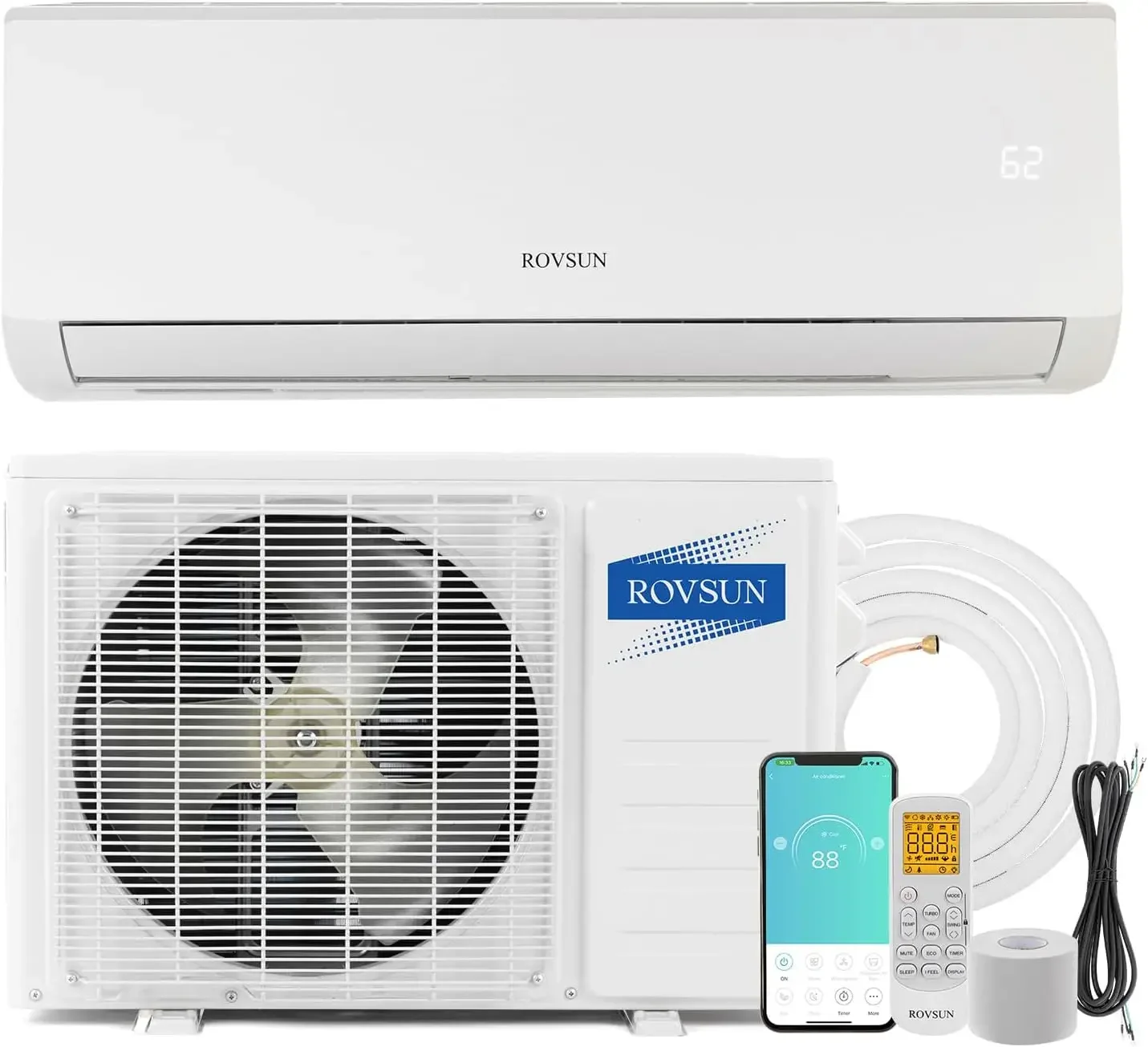 Eficiente Sistema Ductless Mini Split Inverter Plus com Bomba de Calor e Desumidificação, Descongelamento Automático, 12000 BTU, 115V, 19 SEER