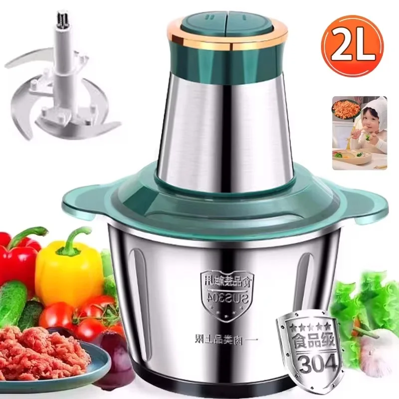 Hachoir Électrique 2L/3L en Acier Inoxydable, Robot Culinaire, Hachoir à Viande, Hachoir à Légumes, 