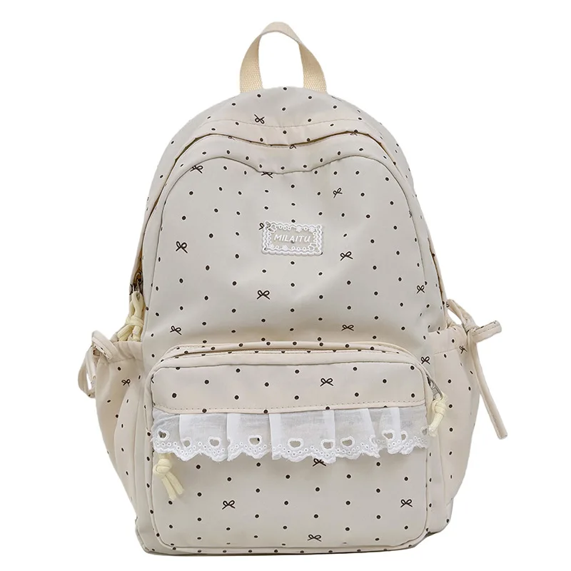 Korean StyleinsCollege-style polka dot high-appearance middle school student backpack, sweet lace soft girl style travel backpac