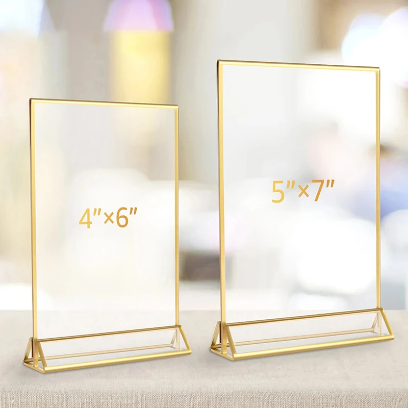 1PC Signage Display Stand Acrylic Stand Double Sided Table Flyer Rack Gold Frame Multipurpose Menu Rack Wedding Party Supplies