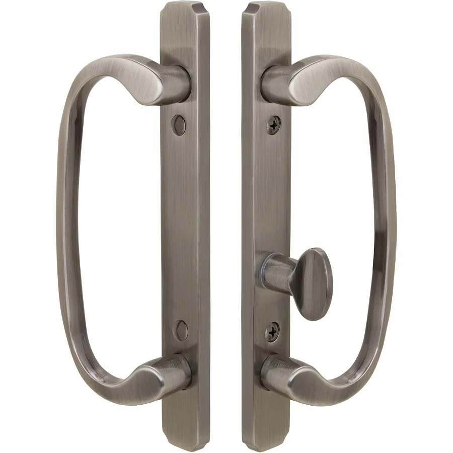 

Solid Brass Active Trim Handle Set for Sliding Glass and Patio Doors in Antique Nickel 1-1/2 Door Thickness Non Keyed