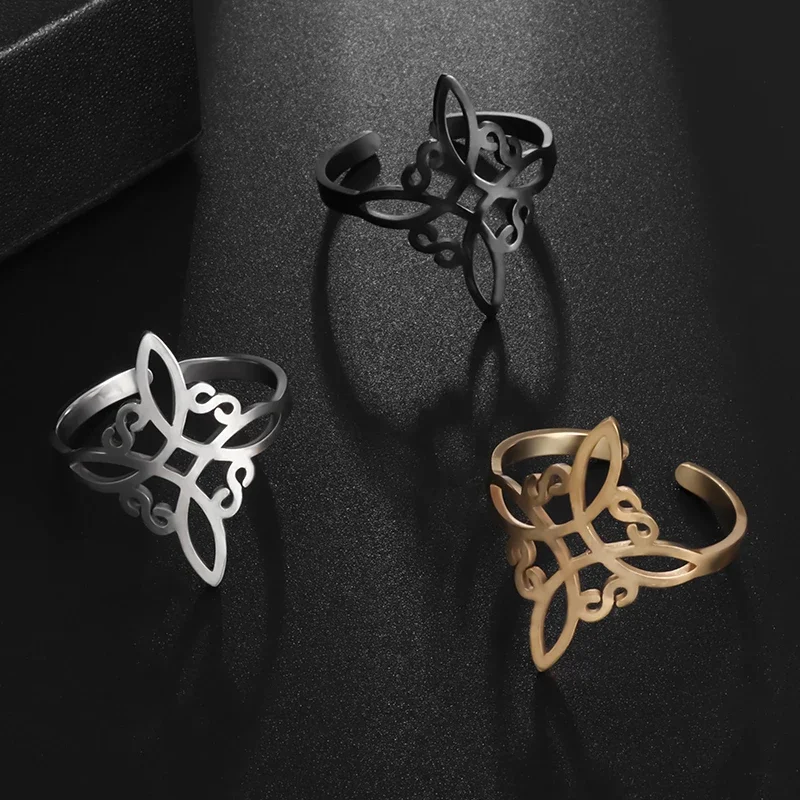 Women's Witch Knot Ring Stainless Steel Geometric Style Elegant Chic Irish Celtic Knot Adjustable Ring Witchcraft Amulet Jewelry