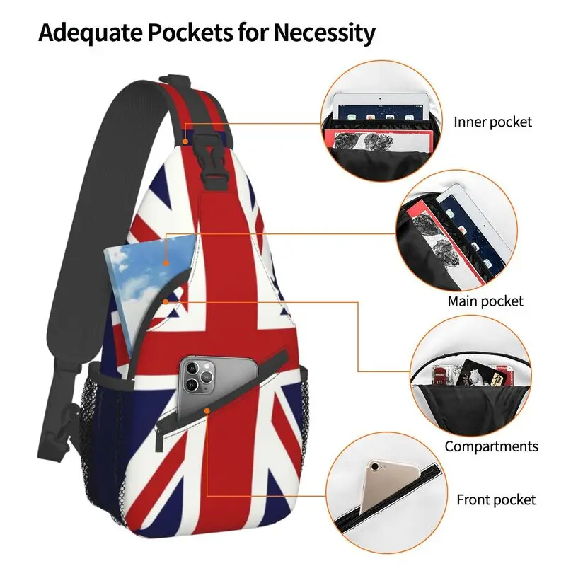 Union Jack Vlag Van De Uk Sling Borst Tas Custom Schouder Crossbody Rugzak Voor Mannen Reizen Wandelen Dagrugzak