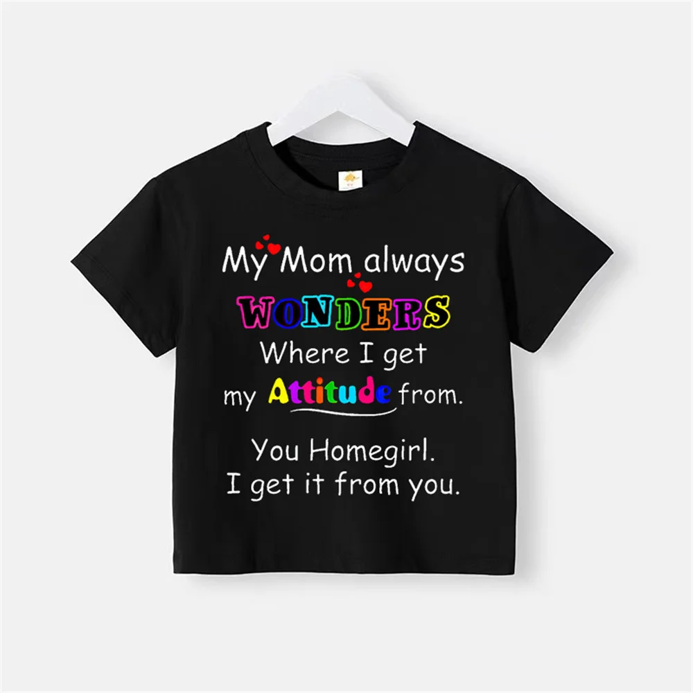 Playful Kids Summer Alphabet Print Boys Girls round neck Cotton T-shirt Simple casual doll top Cotton T-shirt top