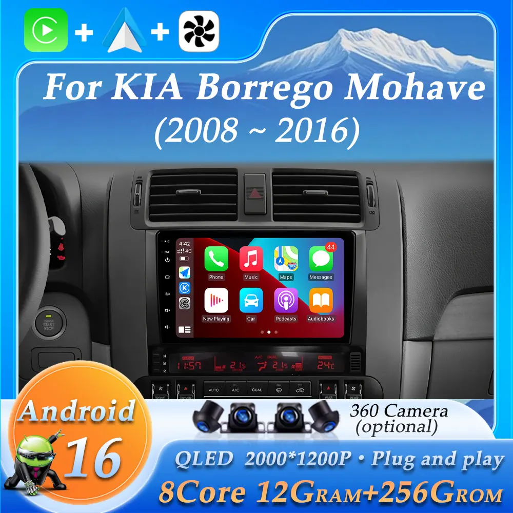 Android 16 Wireless CarPlay Android Auto for KIA Borrego Mohave 2008 - 2016 Car GPS Player Navigation Touch Screen Stereo Radio