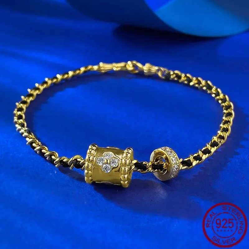 

New S925 Silver Fashion Simple and Fashionable Small Fragrant Style Solid Transport Bead Weaving Hand Rope Wedding Jewelry
