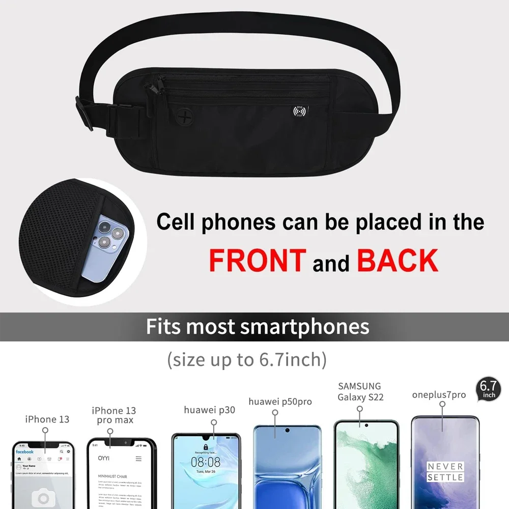 Travel Hidden Money Belt, Slim Undercover Waist Wallet, RFID Blocking Function, Wear Resistant,Secure Pouch for City Sightseeing
