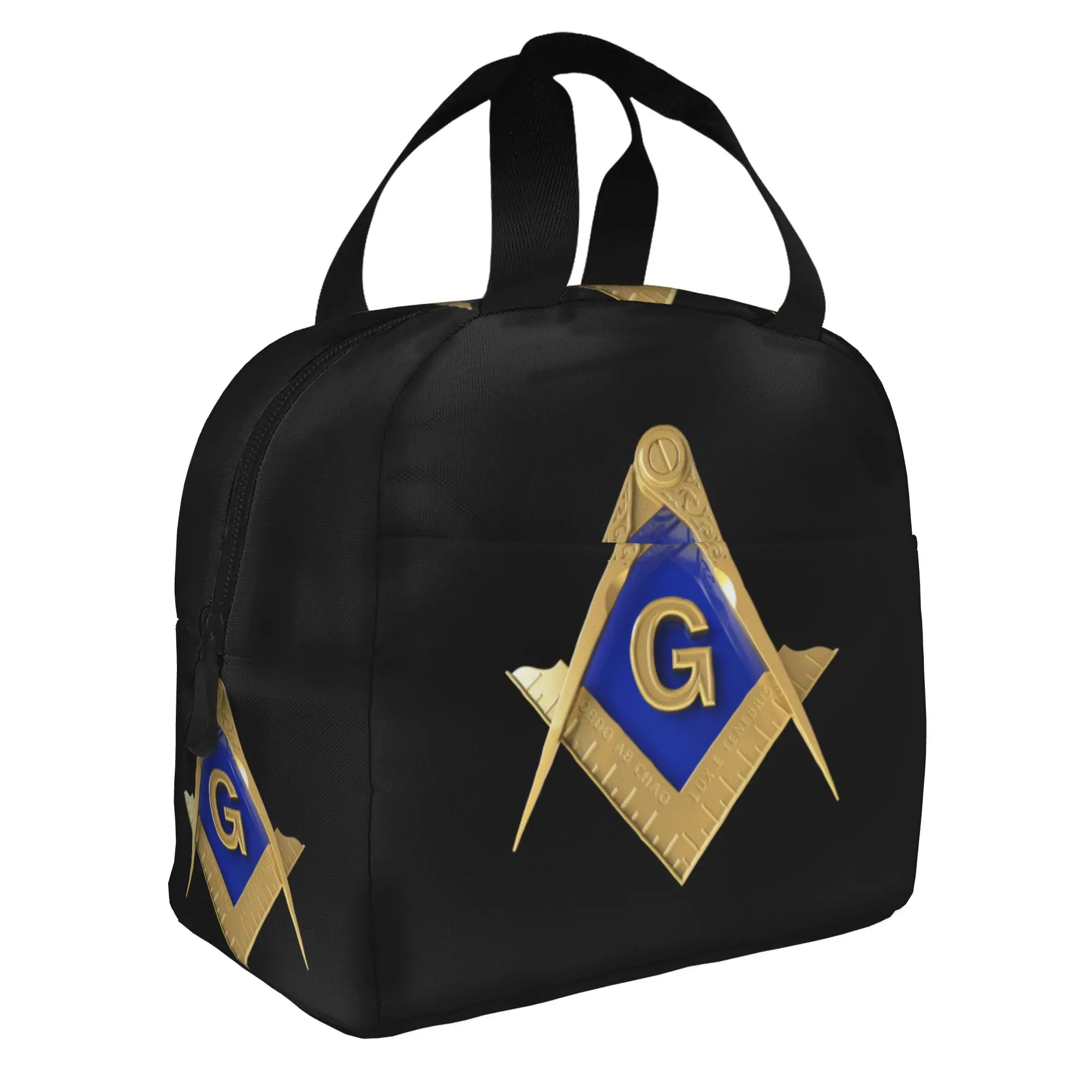 Freemason Gold Square Masonic Lunch Bag Women  Thermal Cooler Insulated Lunch Boxes for Adult Office