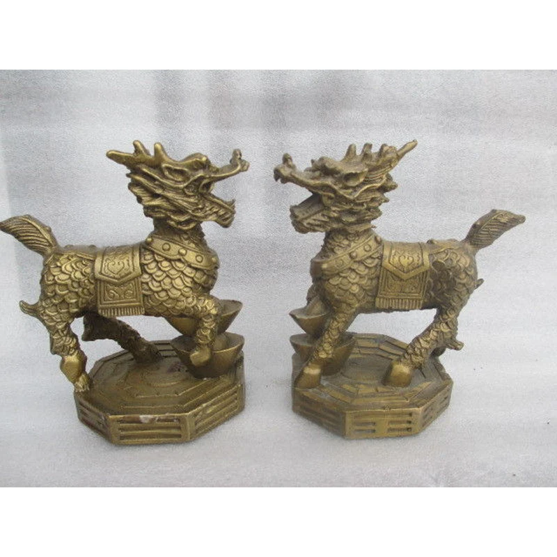 

10cm * /The ancient Chinese sculpture copper pair of feng shui kirin dog statues