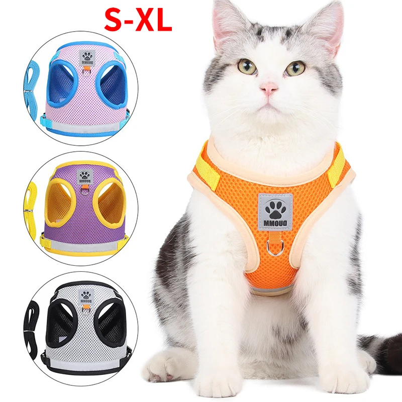 

Cat Harness and Leash Set Puppy Pet Outdoor Walking Lead Leash Adjustable Soft Breathable Reflective Strips Cat Harness Vest