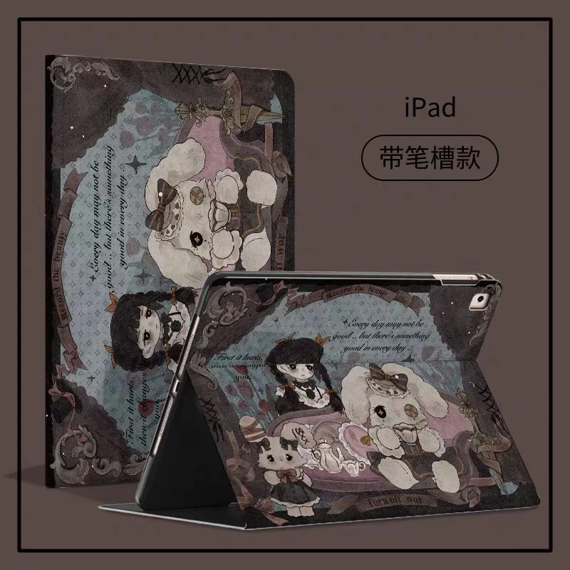 Retro book-shaped iPad tablet case, made of shock-resistant silicone and silk-textured material