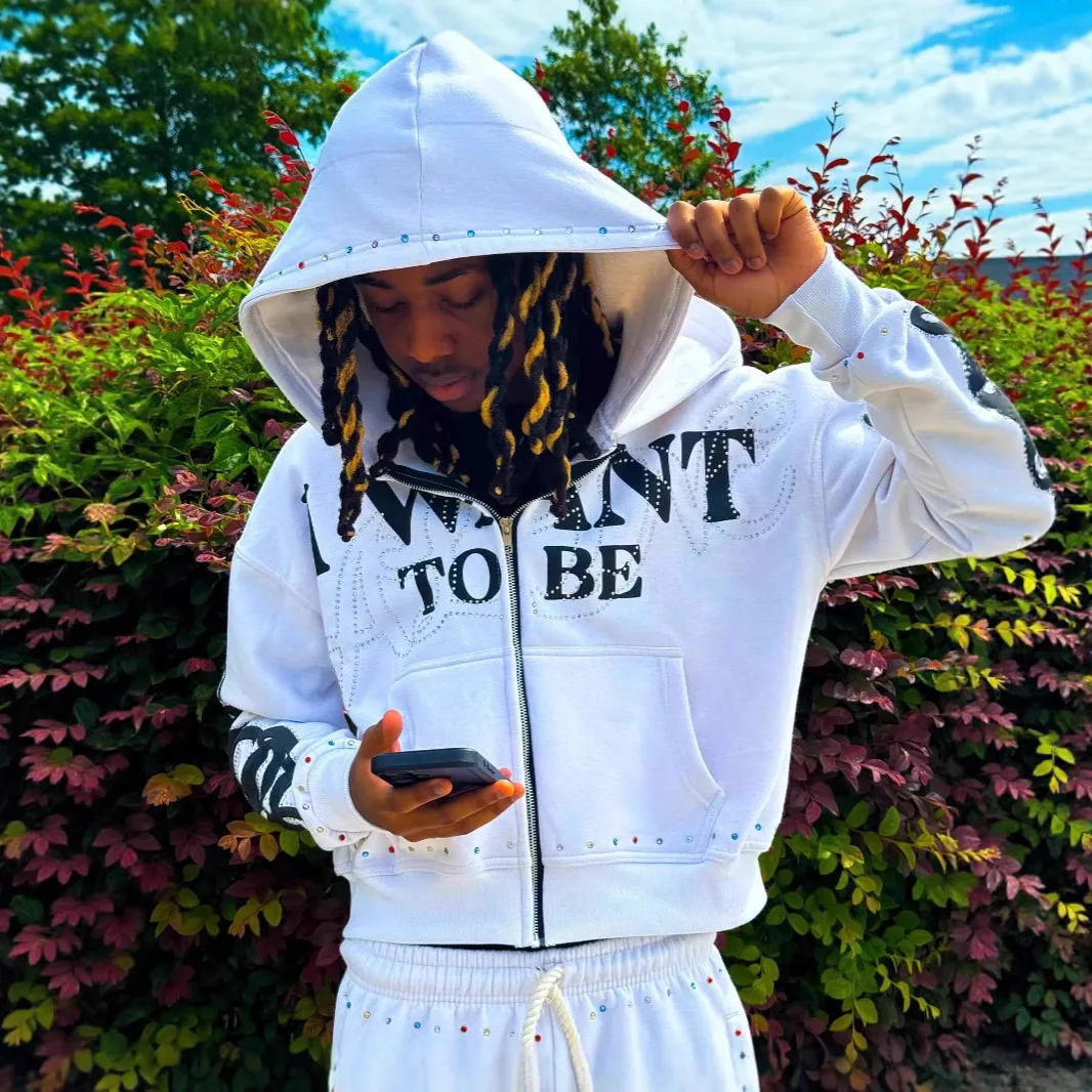 Stazione indipendente di strada americana nuova stampa di lettere stampa a caldo cappello a doppio strato con cerniera felpa con cappuccio a maniche lunghe