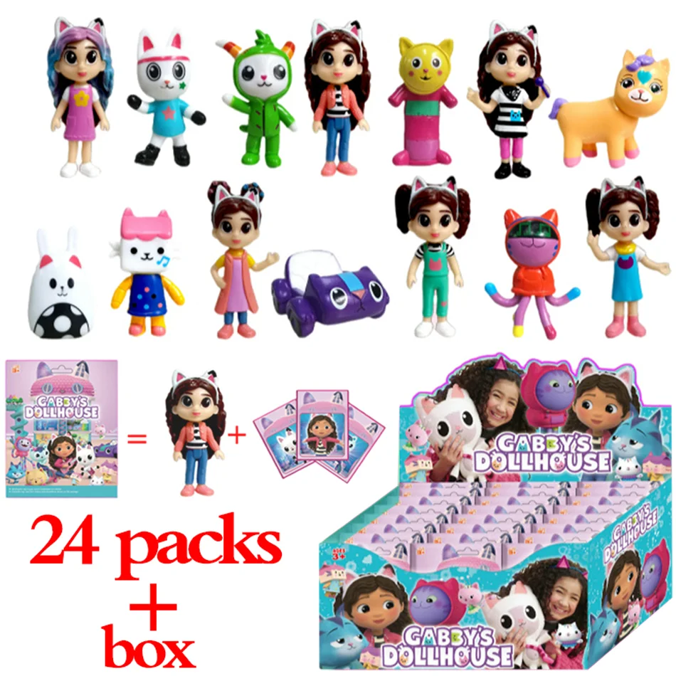 2-24pcs Gabby Dollhouse Figure Blind Box Toys Mercat Cartoon Car Cat Hug Gaby PVC model Girl Dolls Kids Birthday Christmas Gifts