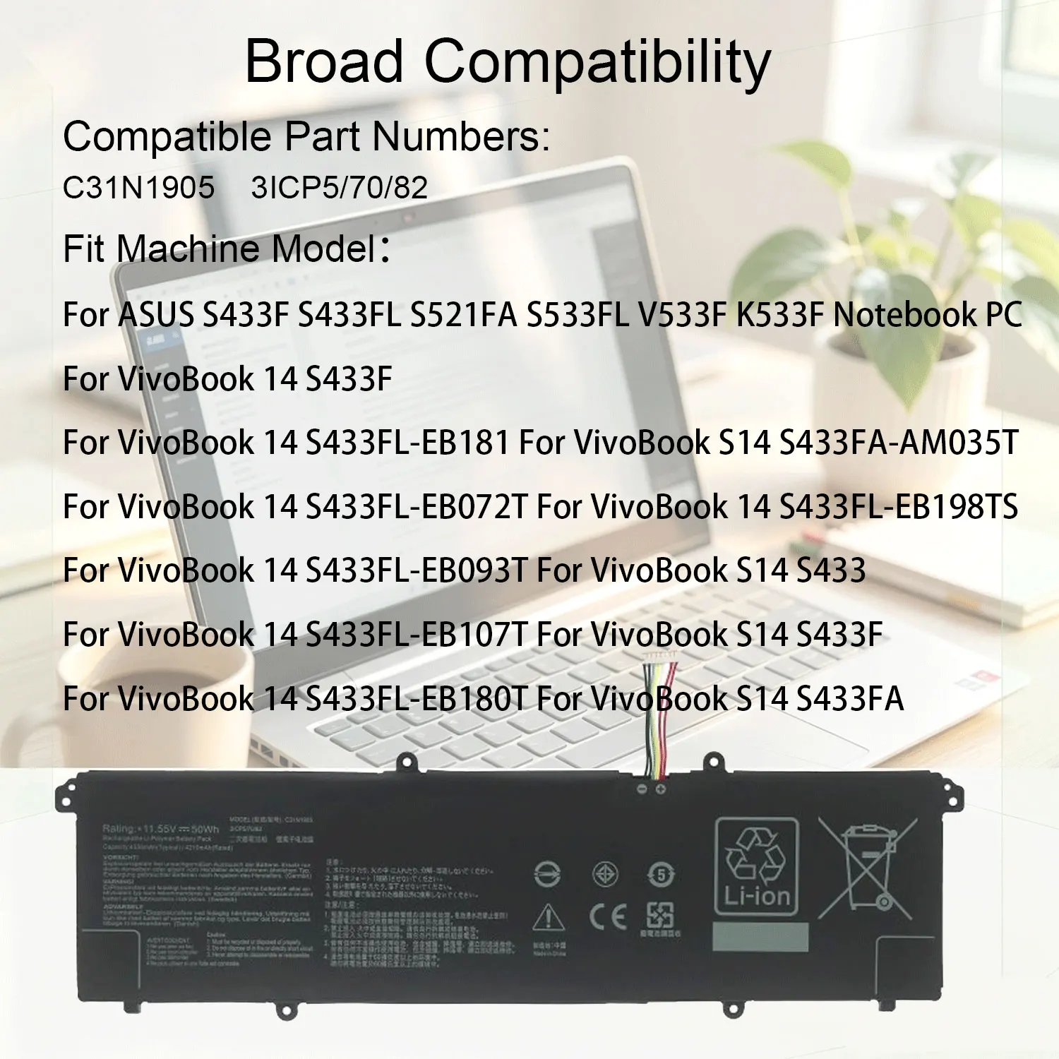 New C31N1905 LaptopBattery For ASUS VivoBook S433F S433FL Adolbook adol14z adol14flc S4600F S5600F 50Wh