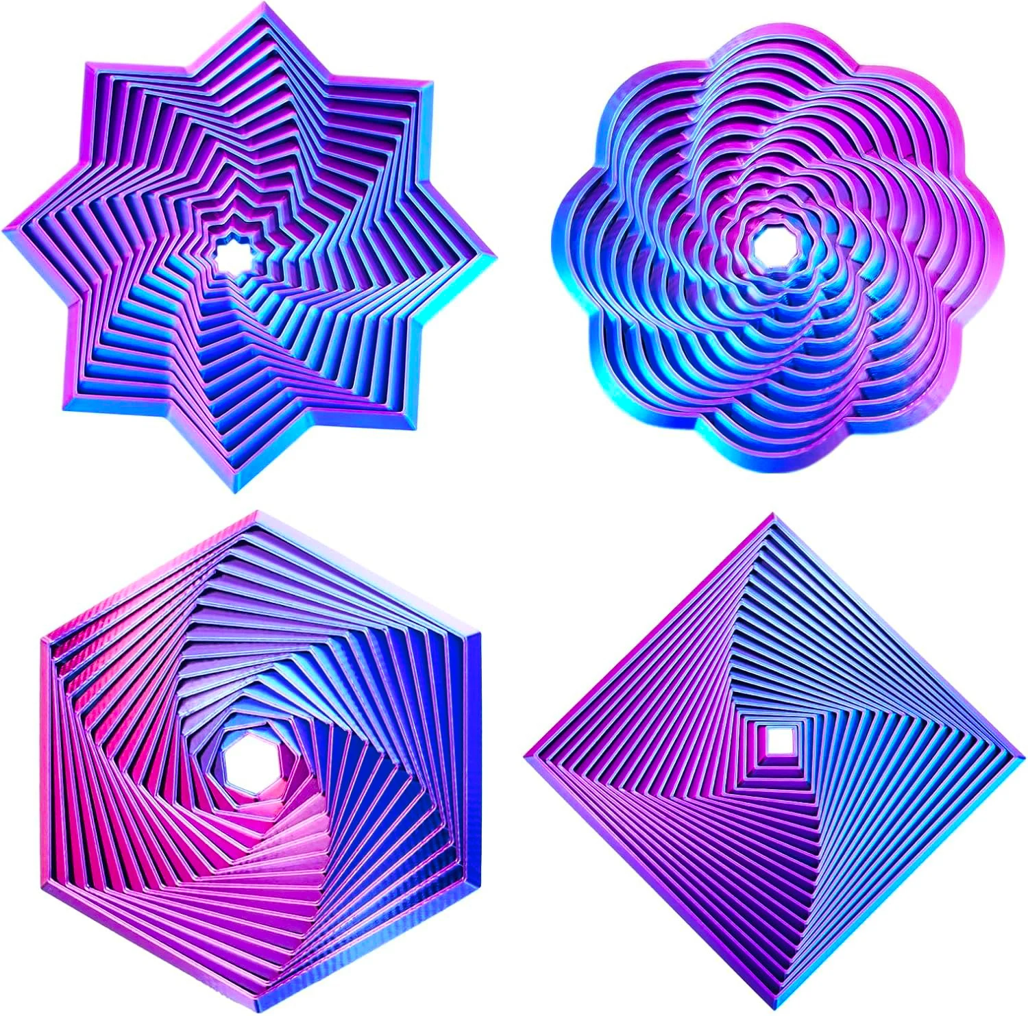 4pcs 8cm Fractal Spiral Hexagon Restless Star, Colorful Rotating Spiral Design, Stress Relief Desk Polygon Office and Home Party