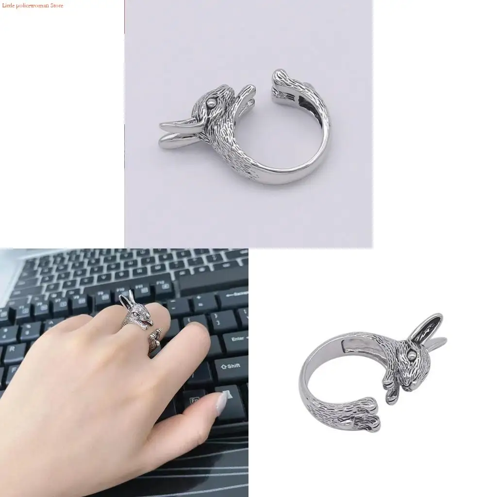 F92D Gothic Fashion Rabbit Ring Dark Punk Three-dimensional Rabbit Ring Winding Rings