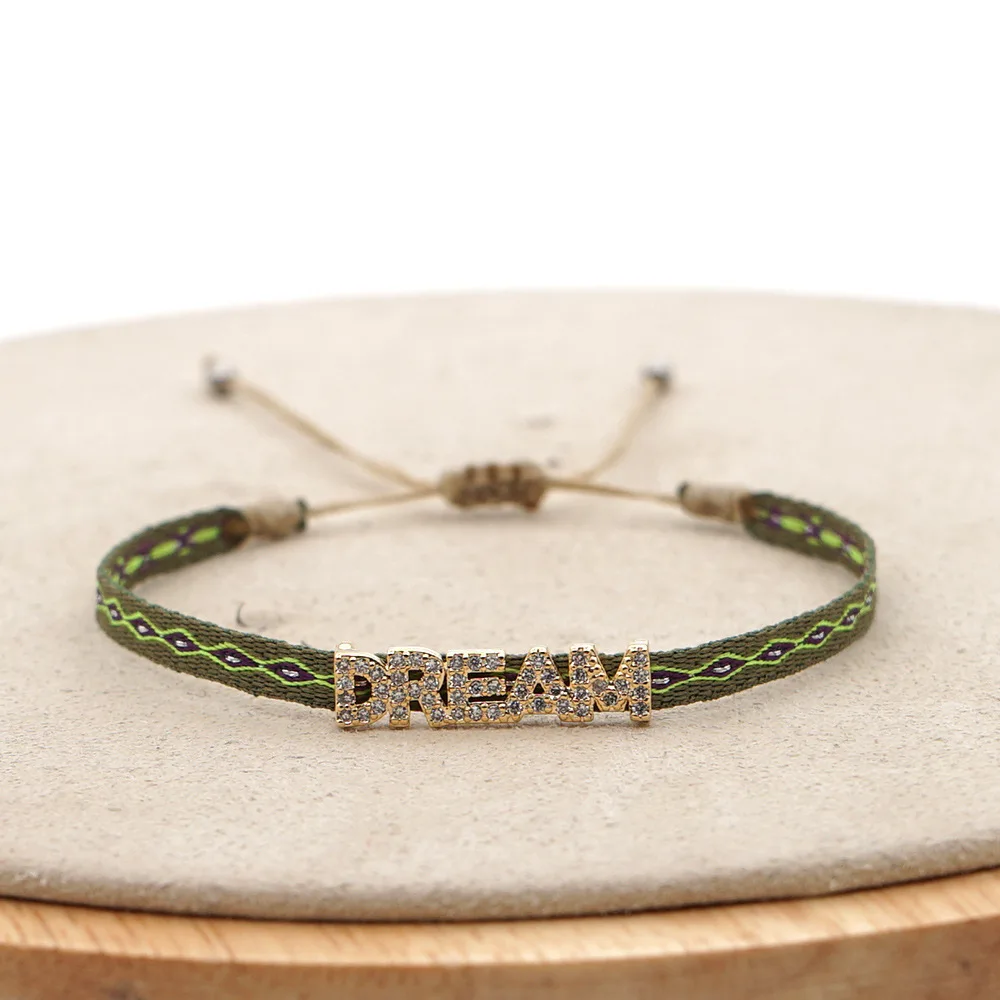 Handmade Cloth Fabric Bracelet, Braided Design & CZ Heart