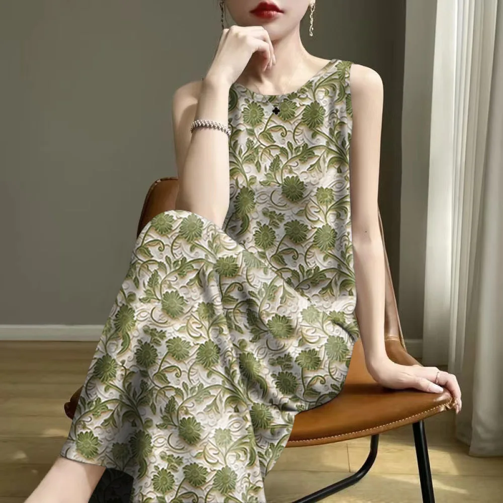 Summer Chic Women Dress Floral Printed Sleeveless Spaghetti Strap Aesthetic Elegant Casual Slim Fit Vacation Beach Outfit
