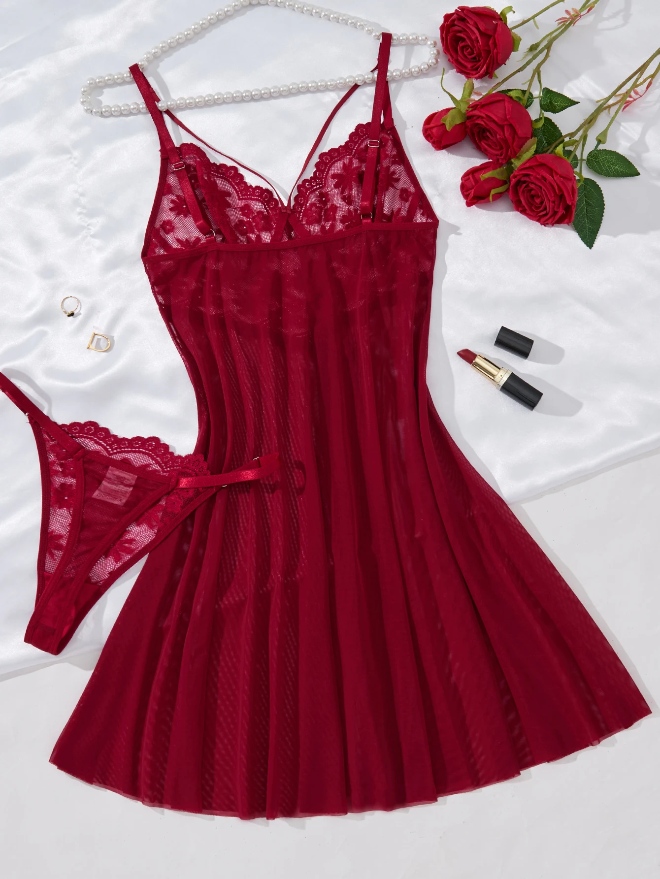 Wine Red Floral Lace Babydoll - Wine & Beer Quito review and price