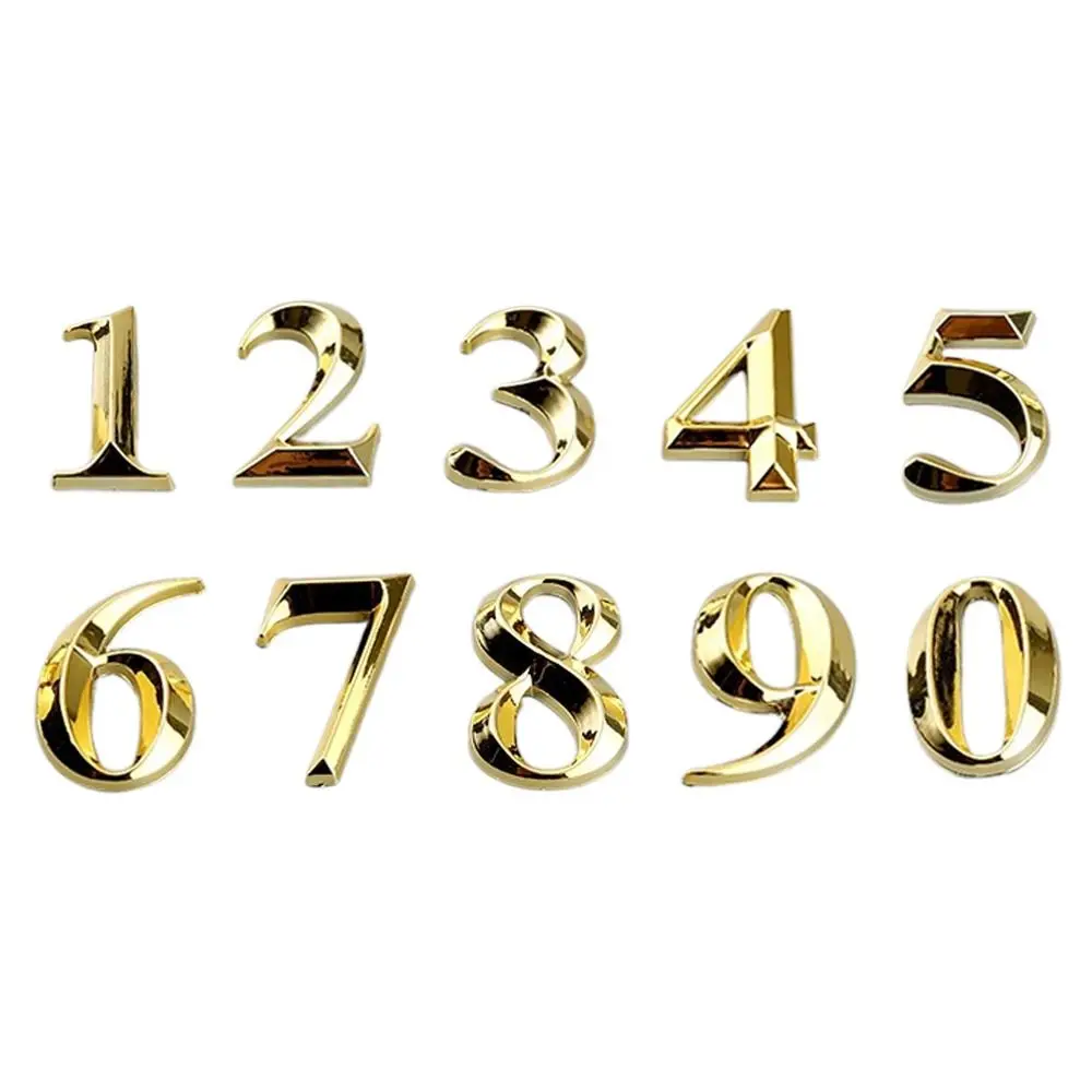 New 3D Door Number Golden Door Electroplating Plate Digits 0 to 9 ABS Injection Molding Self Adhesive Door Sign Number Home