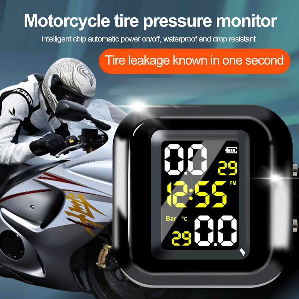

Motorcycle TMPS Moto Tire Pressure Sensors with Colorful Screen Tire Pressure Monitoring System 2 Wheel Tyre External Sensor