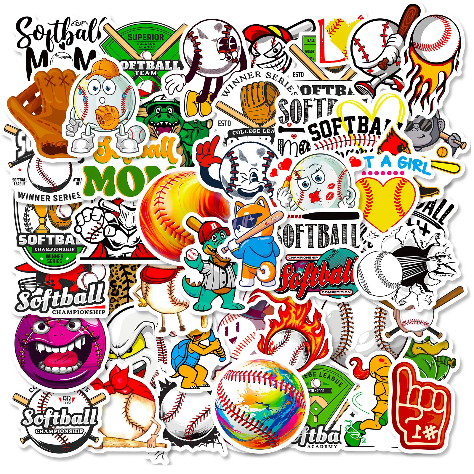 10/25/50pcs Graffiti Softball Stickers Outdoor Sports for DIY Scrapbooking Phone Laptop Travel Luggage Skateboard Helmet Bottle