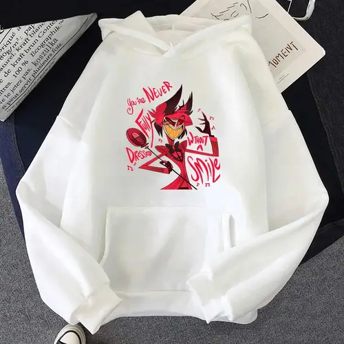 Imagen 2 del producto Alastor-Sudadera de dibujos animados para mujer, moda Harajuku, gráfico Kawaii divertido, ropa de calle Unisex, sudaderas con capucha Vintage LE 2024 de gran tamaño