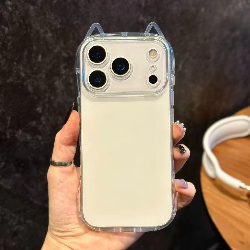 Best-Selling Cute Cat-Ear Design Airbag Drop Protection Phone Case For iPhone 18 Pro Max 17 16 15 14 13 HD Clear Simple Cover