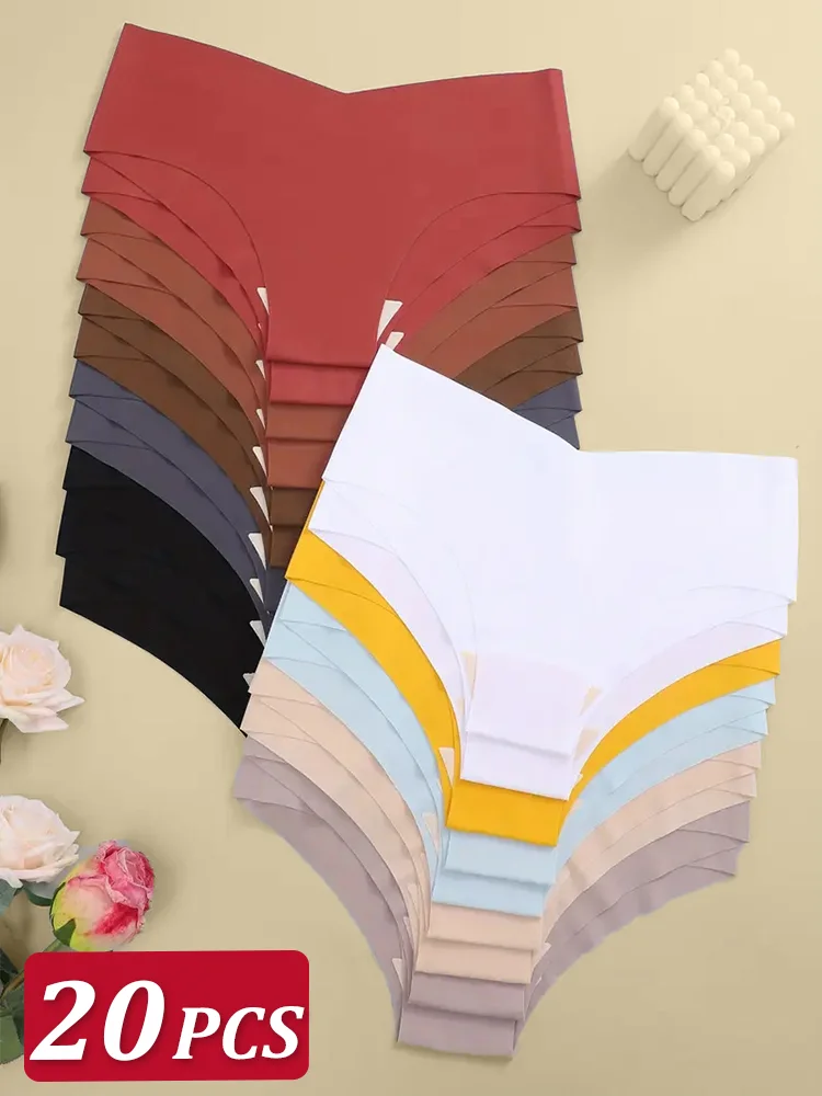 

20 шт., женское сексуальное бесшовное нижнее белье Майяра, V-образные трусы со средней талией из ледяного шелка, 10 однотонных уютных эластичных сексуальных трусов, S-XL
