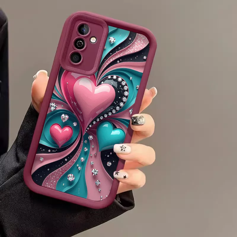 Stylish Colorful Crystal Heart Pattern Phone Case for Samsung Galaxy A55 A54 A53 A52 A71 A51 A06 A16 A36 A14 5G Soft Cover Shell