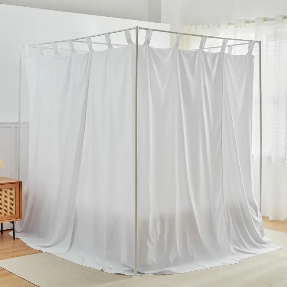 King Size Canopy Bed Curtains with Ties and Tie-backs for Windproof & Light-Blocking Bedroom Decor