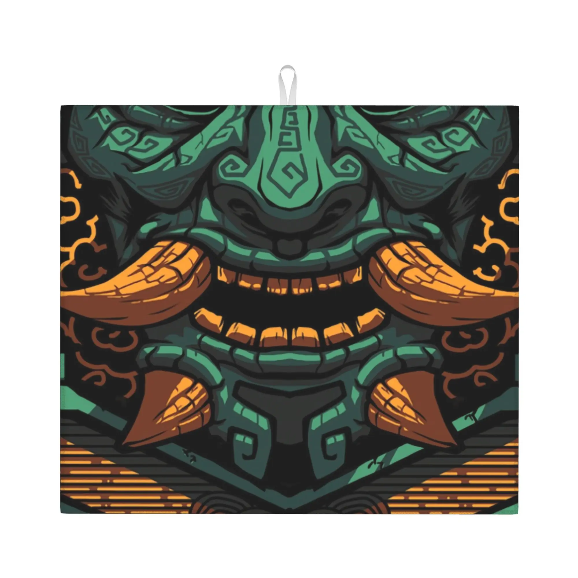 Drying Mat For Kitchen Jade Oni Water Absorbent Waterproof Demon Japanese Fangs Samurai On Slip Kitchen Counter Protector Mat