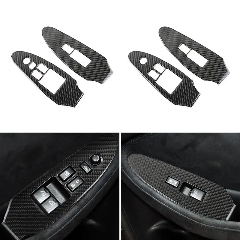 2pcs Soft Carbon Fiber For Nissan 370Z Z34 2009-UP Car Window Lift Control Button Panel Trim Cover