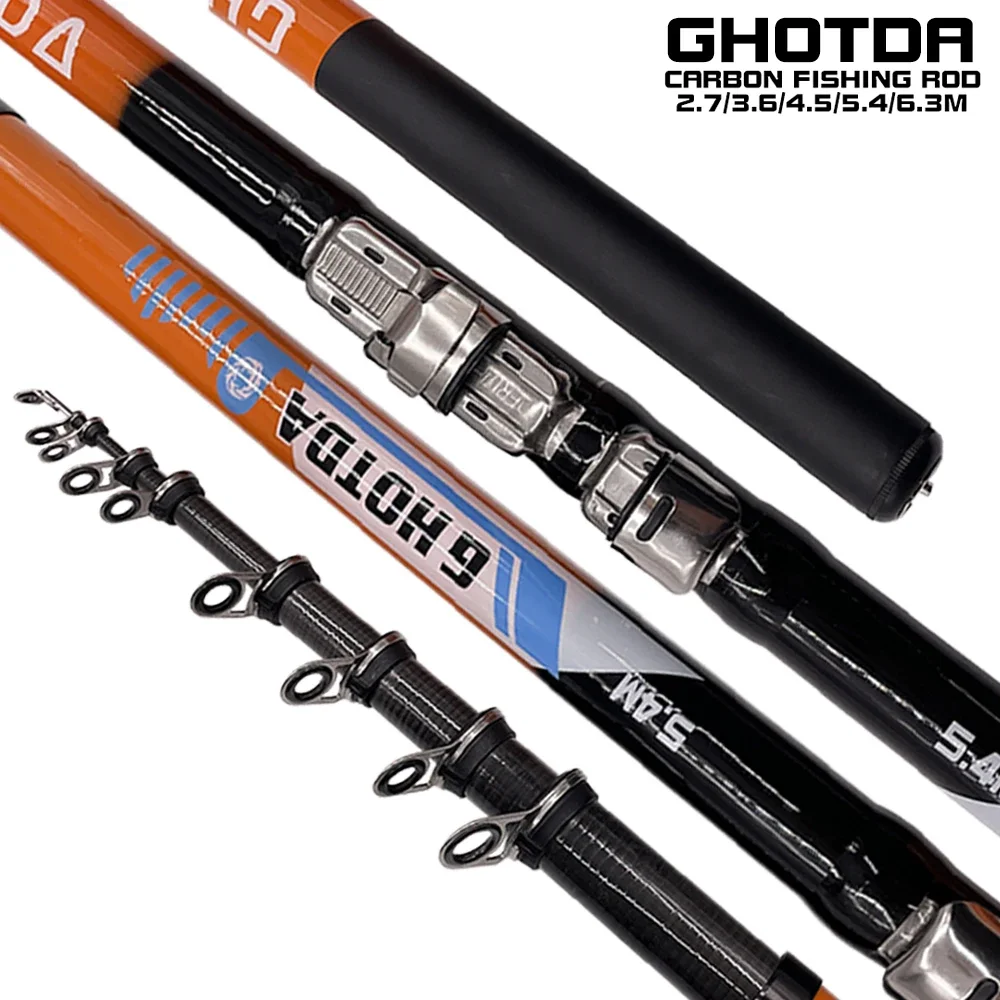 GHOTDA Telescopic Rock Fishing Rod 100% Carbon Fiber Fishing Pole 2.7/3.6/4.5/5.4/6.3M