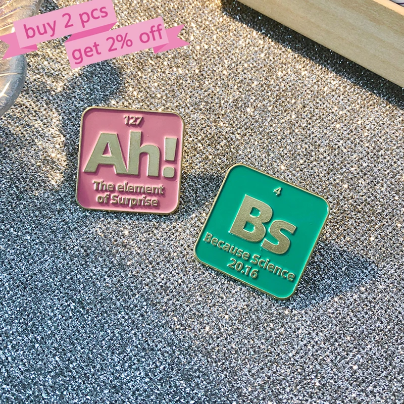 Chemical Element Enamel Pins Custom Bs Ra Ah! Brooches Lapel Badges Science Great Women Scientist Curie Jewelry Gift