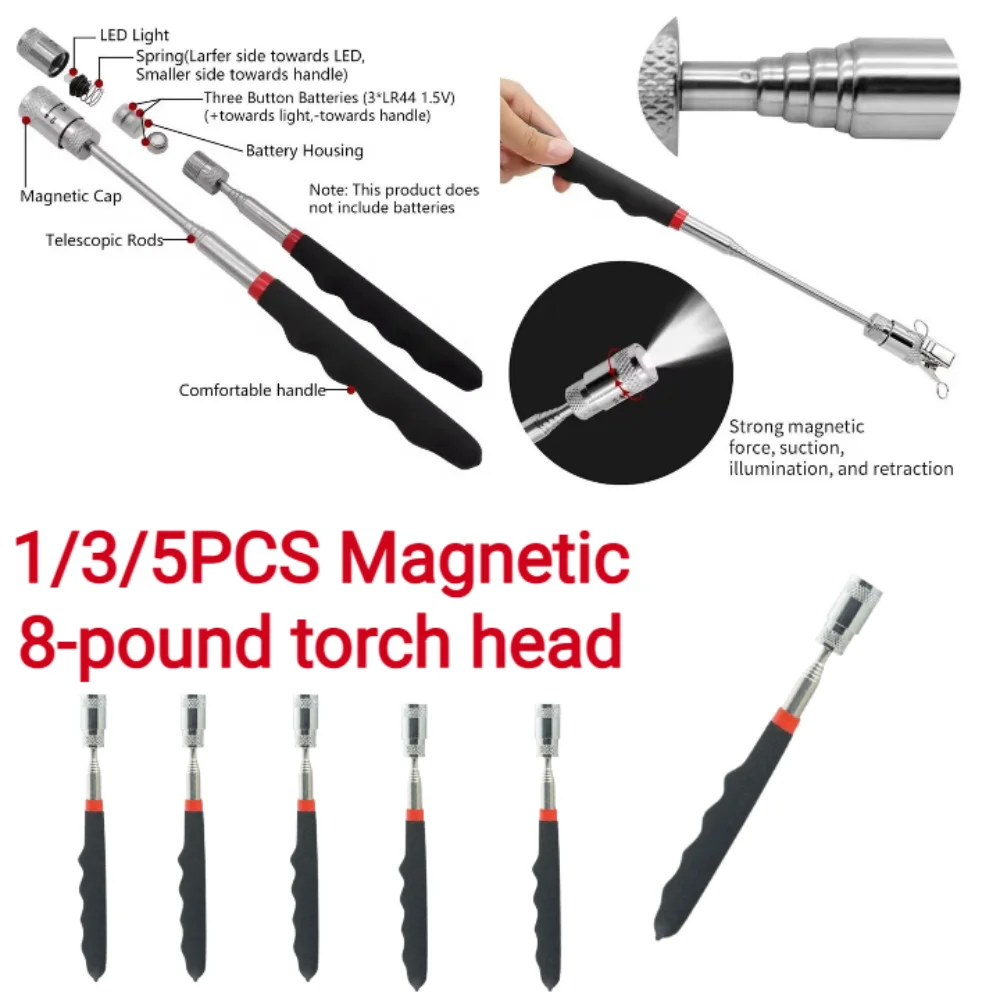 

1/3/5PCS Telescopic Magnetic Pen Extendable Pickup Rod Stick with Light Mini Portable Magnet Pick Up Tool for Picking Up Screws