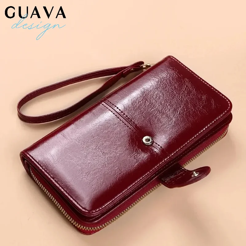 

Unisex Vintage Oil Wax Pu Leather Clutch Wallet Female Large Capacity Phone Purse Ladies Wristband Simple Card Holder Pouch Bag